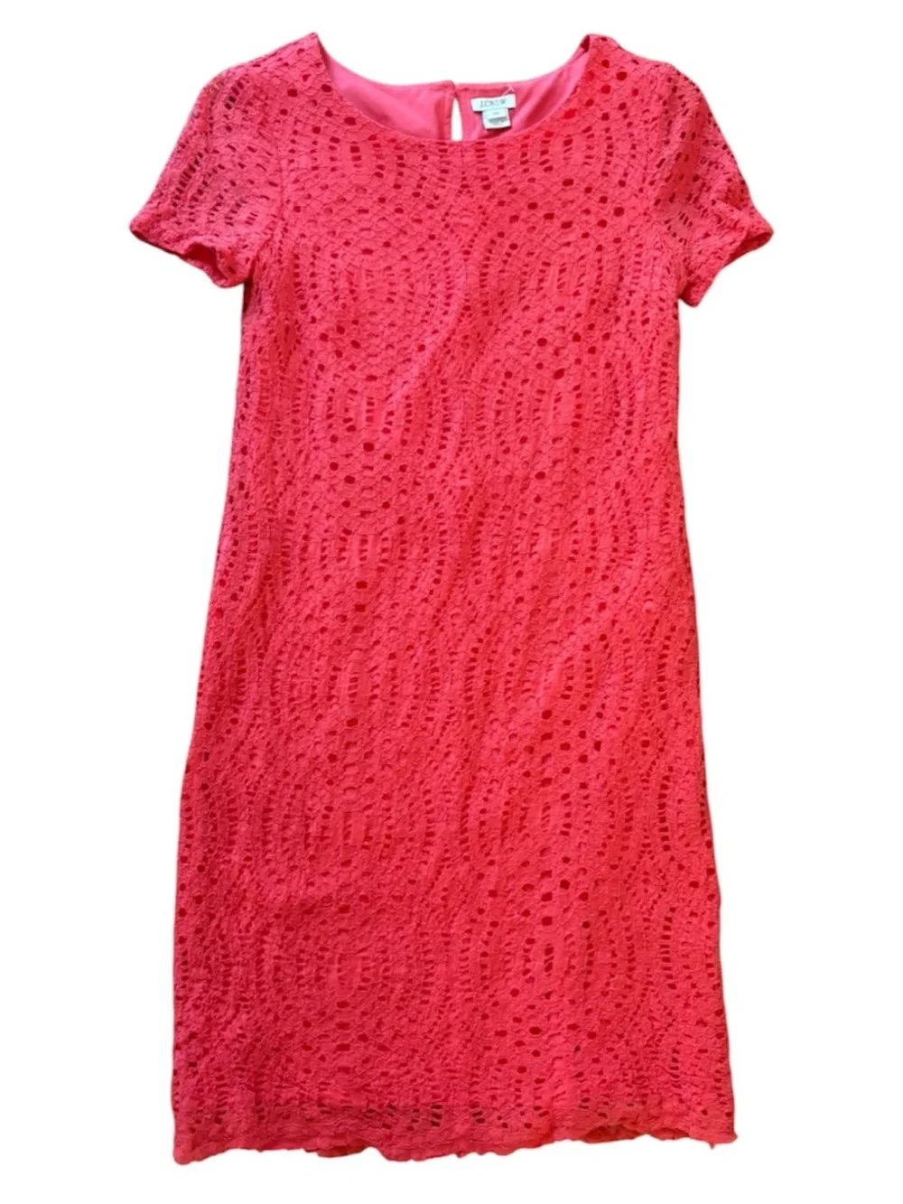 J. Crew Short Sleeve Eyelet Lace Dress 00 Coral Coastal Preppy NWOT
